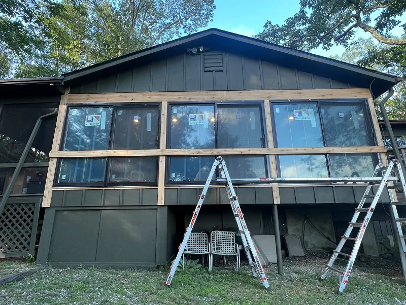 We installed cedar trim trim around these Andersen patio doors