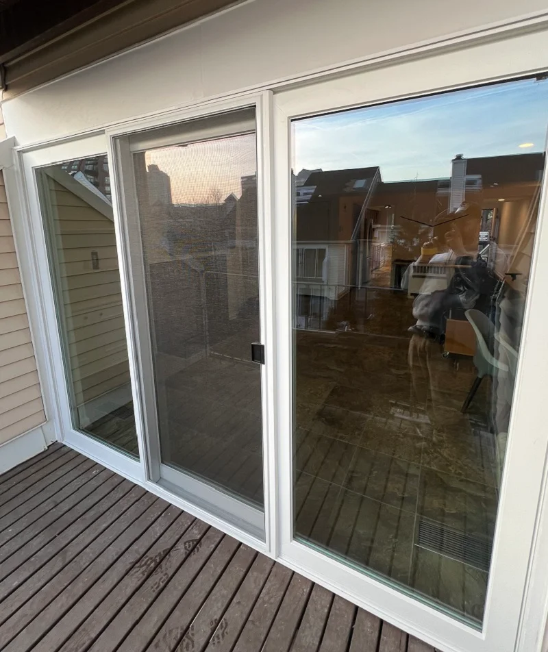 A Harvey vinyl patio door with a lifetime warranty