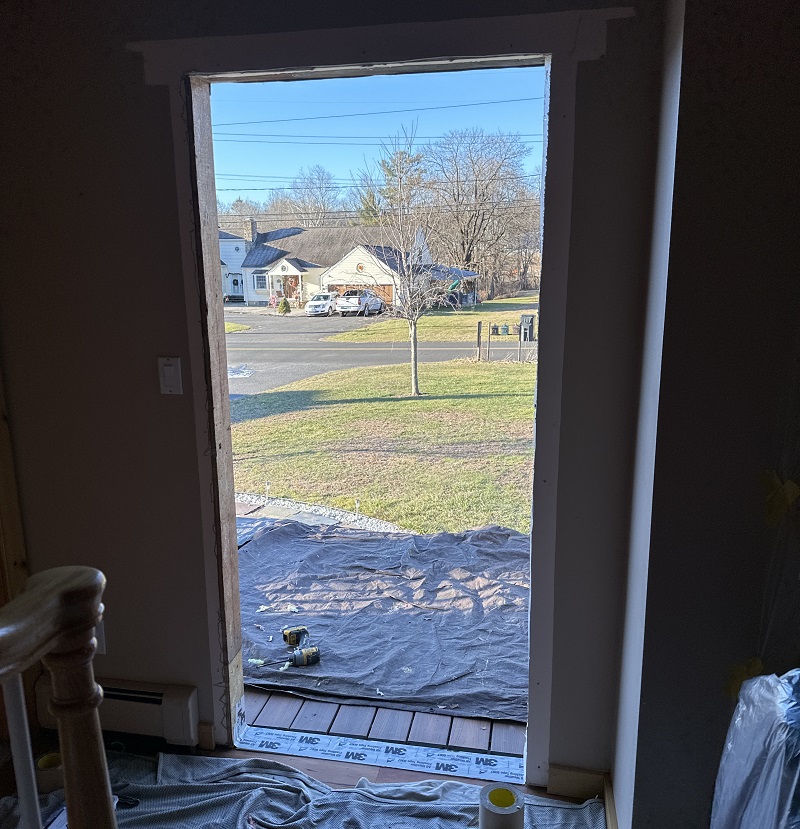 Door sill pan installed
