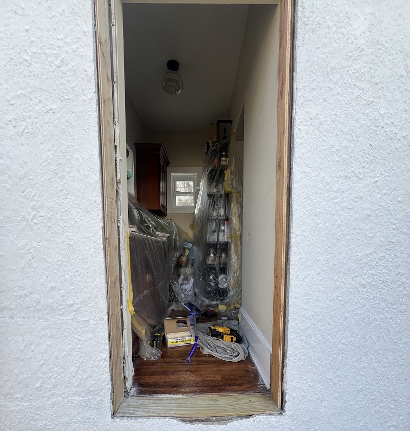 Framing around door rebuilt due to rot