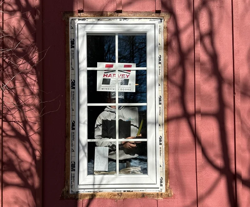 Harvey vinyl casement window properly flashed