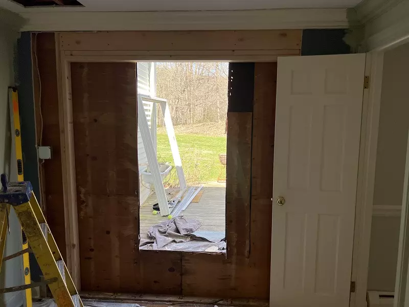 This wall is reframed for an Andersen 400 Series patio door